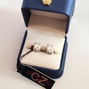 CZ by Kenneth Jay Lane 4 CCTW Pear Cut Silver Post Earrings New With Tag. Signed